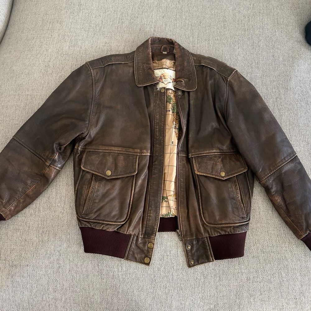 Vintage 100% Leather Brown Bomber Jacket